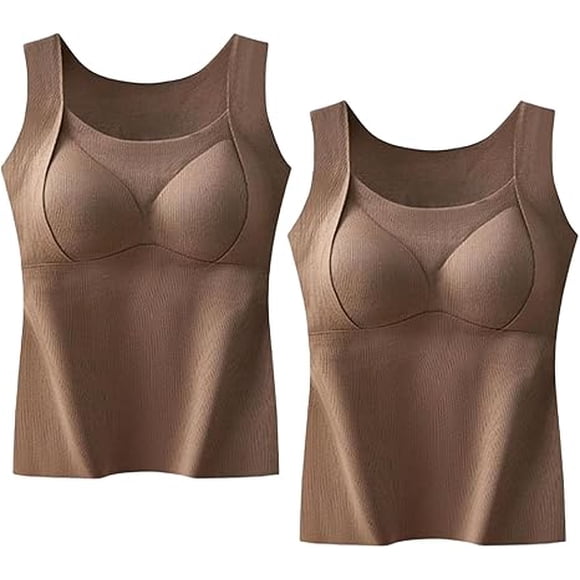 Thickened Warm Tank Top with Shelf Bra, Women's Thermal Tank Tops, 2 in 1 Thermal Tanks Tops Built-in Bra Thermals Underwear