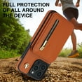 thumbnail image 6 of Allytechgroup Case for iPhone 16e with Credit Card Slot, Built-in Shoulder Strap Stand PU Leather Wallet RFID Blocking Phone Case Shockproof Protective for iPhone 16e, Brown, 6 of 8
