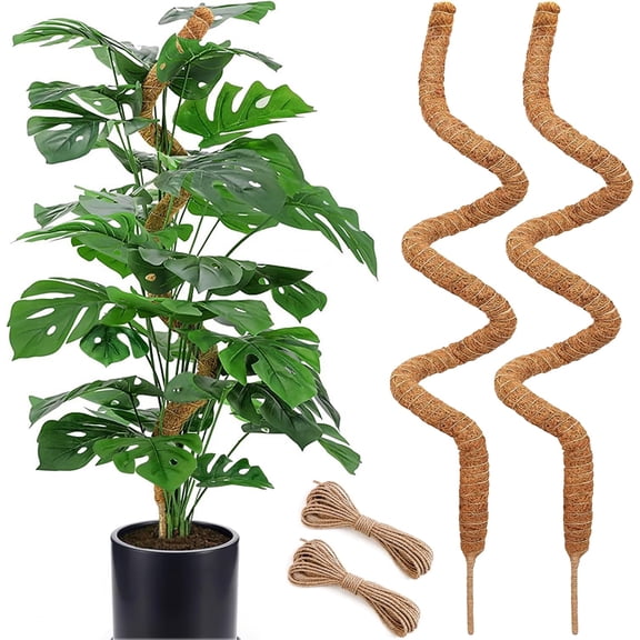 2 Pack 60'' Bendable Moss Pole for Monstera & Pothos - Tall Handmade Coco Coir Plant Support Stakes for Large Climbing Indoor Plants, Potted Houseplant Trellis Accessories