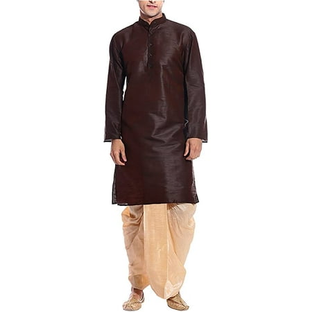 

Royal Kurta Mens Cotton Silk Dhoti Kurta Set (38 Brown-Gold)
