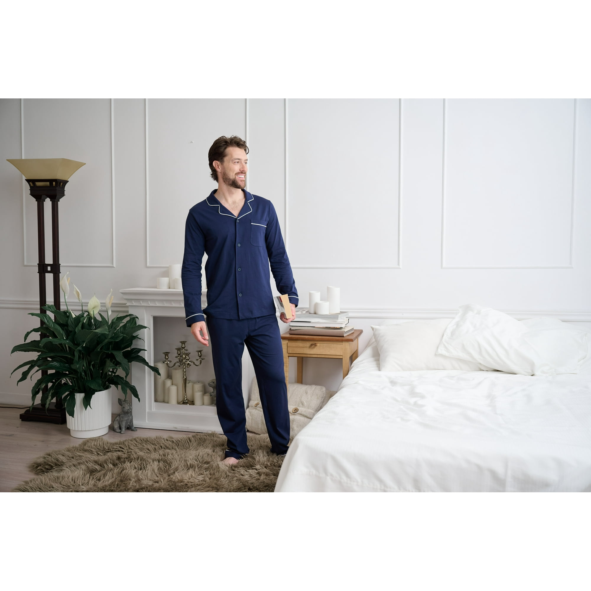 GIVEITPRO Cotton Jersey Knit Men s Long Button Down Sleepwear Pajama Set