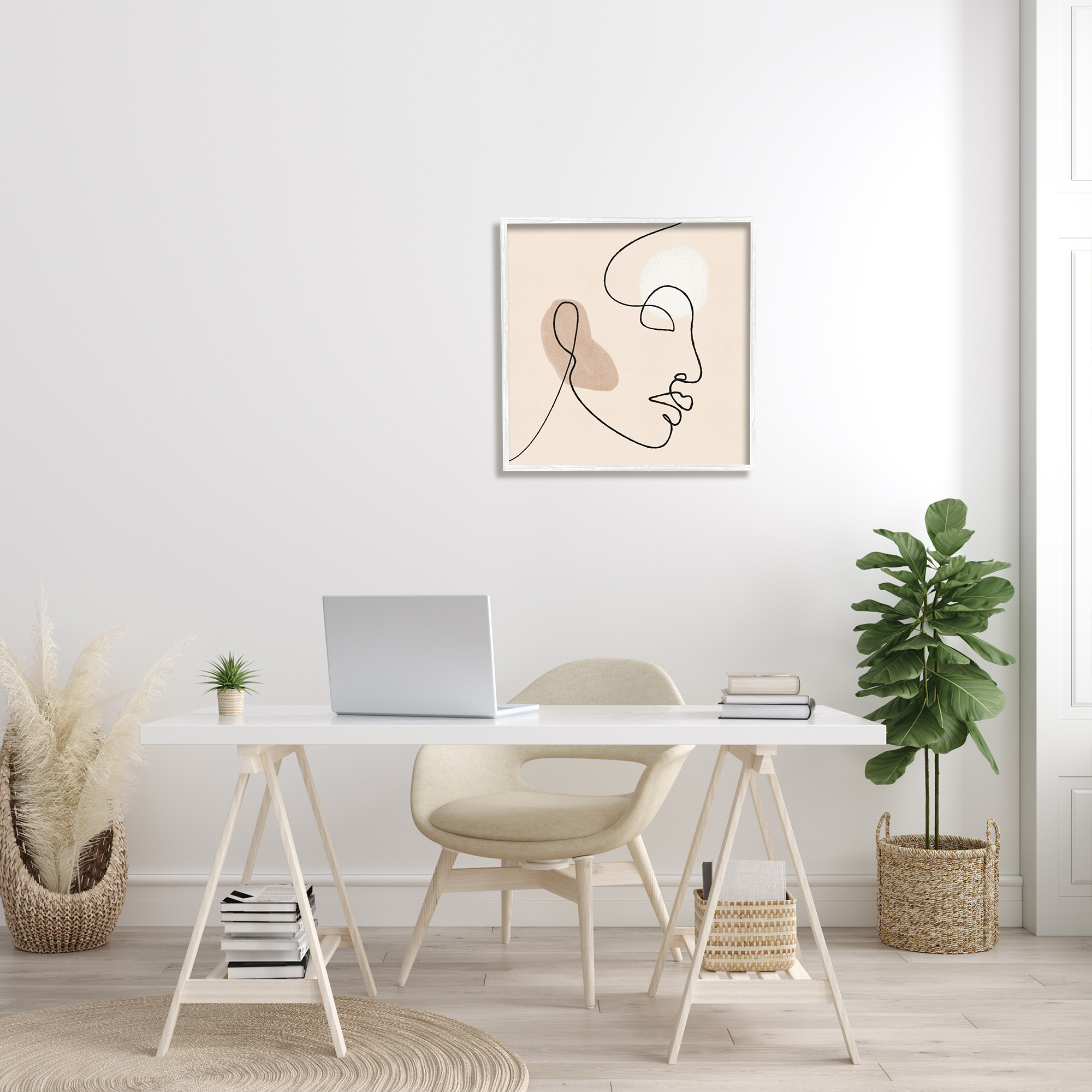 Stupell Indtries Minimal Face Line Drawing Abstract Brown Tan Shapes,24 x 24,Design by JJ Design Hoe LLC