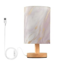 Pink and Gold Marble Bedside Table Lamp LED Warm Lights with USB Charging Port Retro Cylinder Desk Lamps