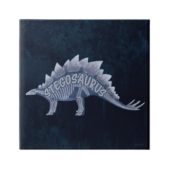 Stupell Industries Blue Stegosaurus Skeleton Animals & Insects Painting Gallery Wrapped Canvas Art Print Wall Art, 17 x 17