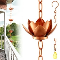 Rain Chain with 5 Lotus Cups, Hanging Outdoor Gutter Rain Chain, Decorative Downspout with Lotus Flowers & Yellow Gemstone Pendant, 47" Rain Chain for Garden, Patio, Porch, Yard