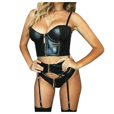 

dmqupv Womens Lingerie Fashion Leather Sleepwear Lingerie Temptation Patchwork Underwear Black L