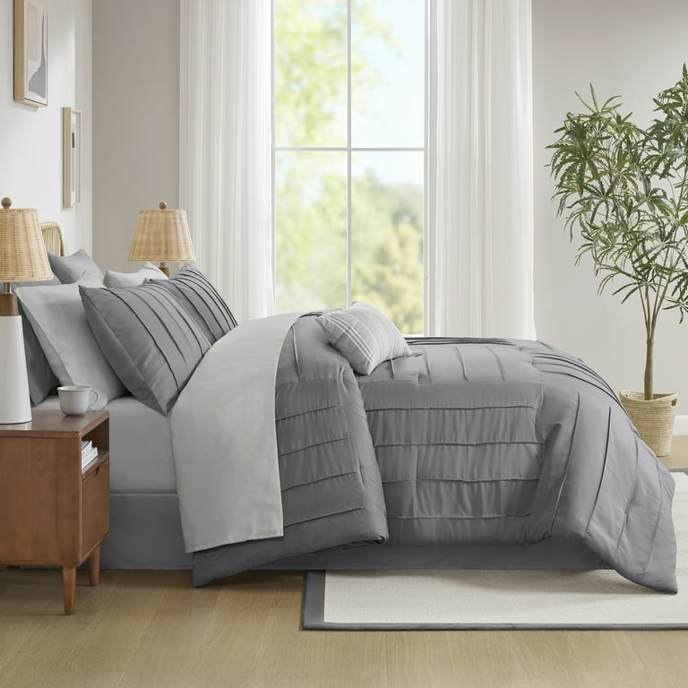 Mainstays All in One Reversible Comforter and Sheet Set- 11 Piece, Queen, Grey Texture