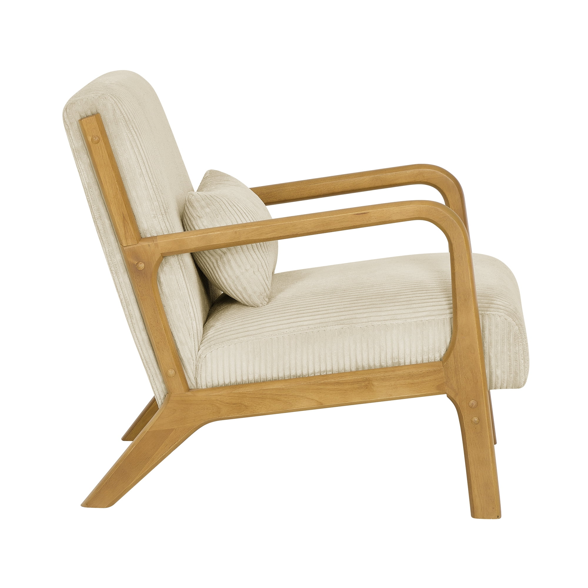 Aukfa Corduroy Mid Century Modern Accent Chair w/ Wood Frame&Pillow for Living Room, Khaki