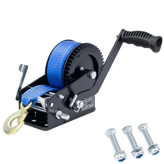 3500LBS Heavy Duty Boat Trailer Winch with 32FT Strap, 2-Way Ratchet, 4:1/8:1 Gear Trailer Winch, Portable Hand Crank for Boat, Truck, Trailer, RV, ATV, Jet Ski