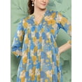 thumbnail image 6 of Janasya Women's Yellow Chiffon Lurex Floral Printed Flared Dress, 6 of 6