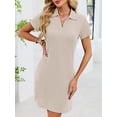 thumbnail image 6 of jinghuiyue Womens Summer Casual Dress Collared V Neck Short Sleeve Waffle Knit Stretch Mini T Shirt Dresses L, 6 of 7