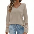 thumbnail image 2 of JGGSPWM Womens Winter Long Sleeved Loose Shirts V Neck Dressy Casual T-Shirt 2025 Ribbed Fall Tee Blouse Top Beige S, 2 of 7