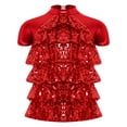 thumbnail image 4 of inlzdz Kids Girls Short Sleeve Metallic Mesh Tiered Sequined T-shirt Sparkly Club Party Dance Performance Wear Red 12, 4 of 6