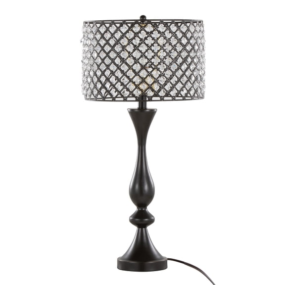 Noaman Topaz 27" Contemporary Metal Table Lamp in Oil Rubbed Bronze with Clear K9 Crystal Shade, Elegant Tiered Design for Bedroom, Living Room, or Office, Requires 2x60W Bulbs