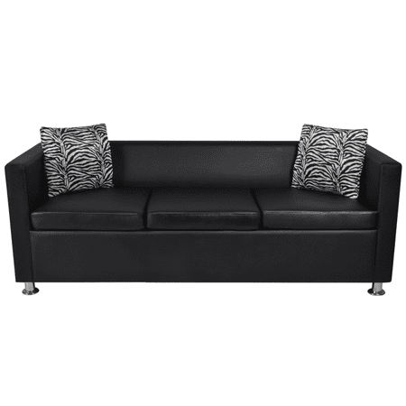 - Anself Artificial Leather 3-Seater Sofa Black