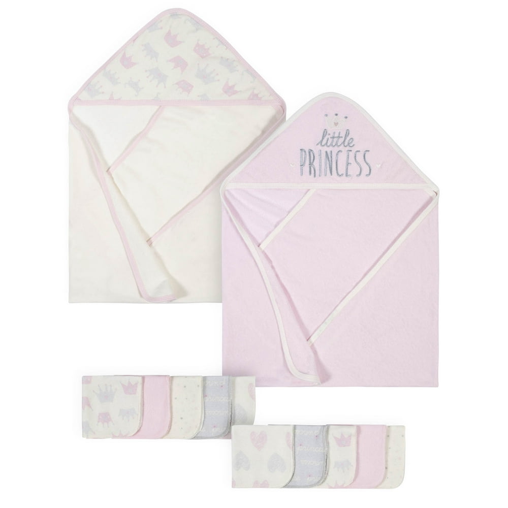 Gerber Organic Hooded Towels and Washcloths Bundle, Pink Princess, 12pc