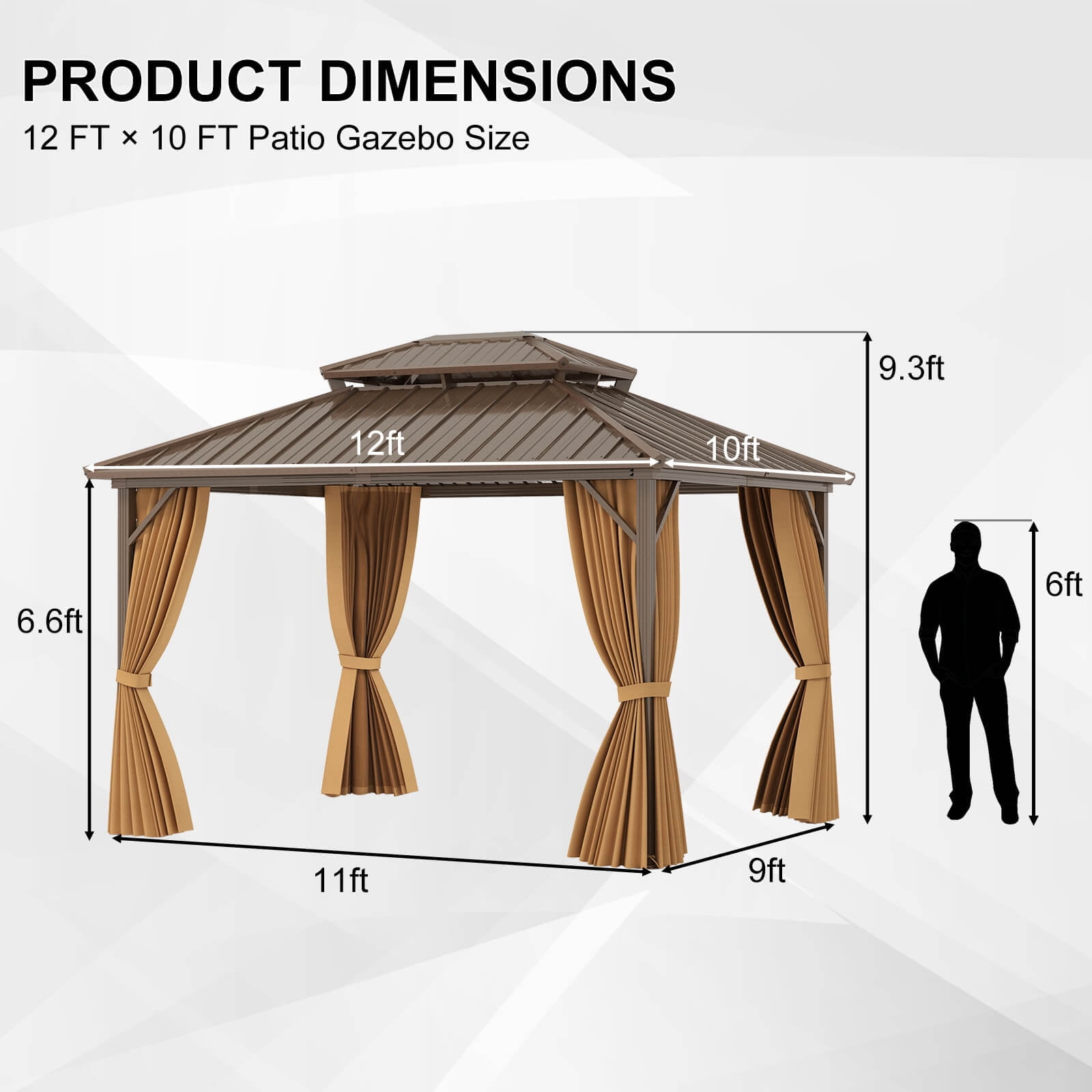 Costway 12 X 10 FT Hardtop Gazebo with  Netting Heavy-Duty Double-Roof Galvanized Metal Top