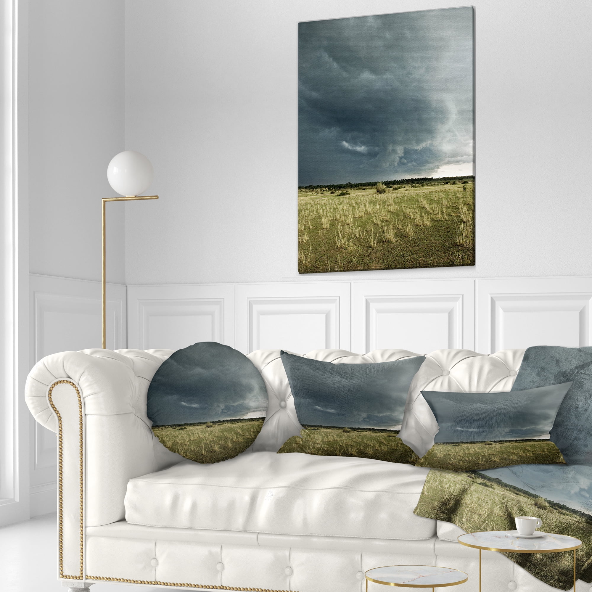 Designart Rainy Cloud over Green Pasture - Landscape Printed Throw Pillow - 12x20