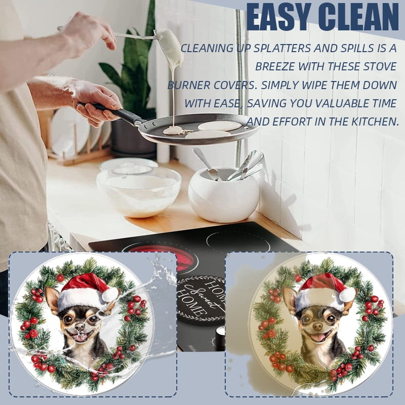Set of 4 Christmas Electric Range Burner Covers, Christmas Mistletoe Garland Cute Puppy Round Mental Gas Stove Burner Covers for Kitchen Holiday Decoration , 8 Inches and 10 Inches
