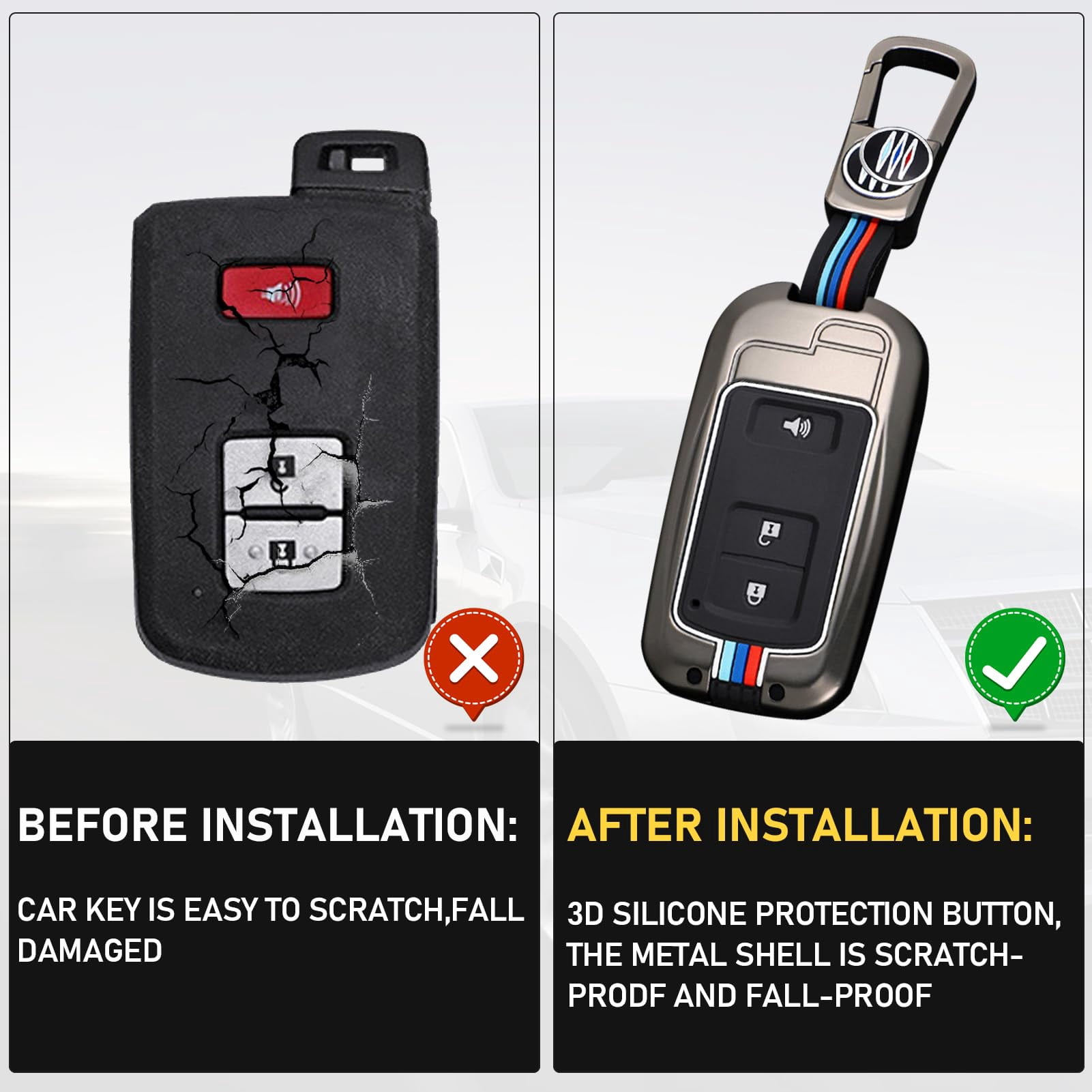 Compatible with Toyota Tacoma Key Fob Cover 2016-2023,2016 2017 2018 2019 2020 2021 2022 2023 Tacoma Key Fob Case Shell,Metal Shell & Soft Silicone Protection 3 Buttons
