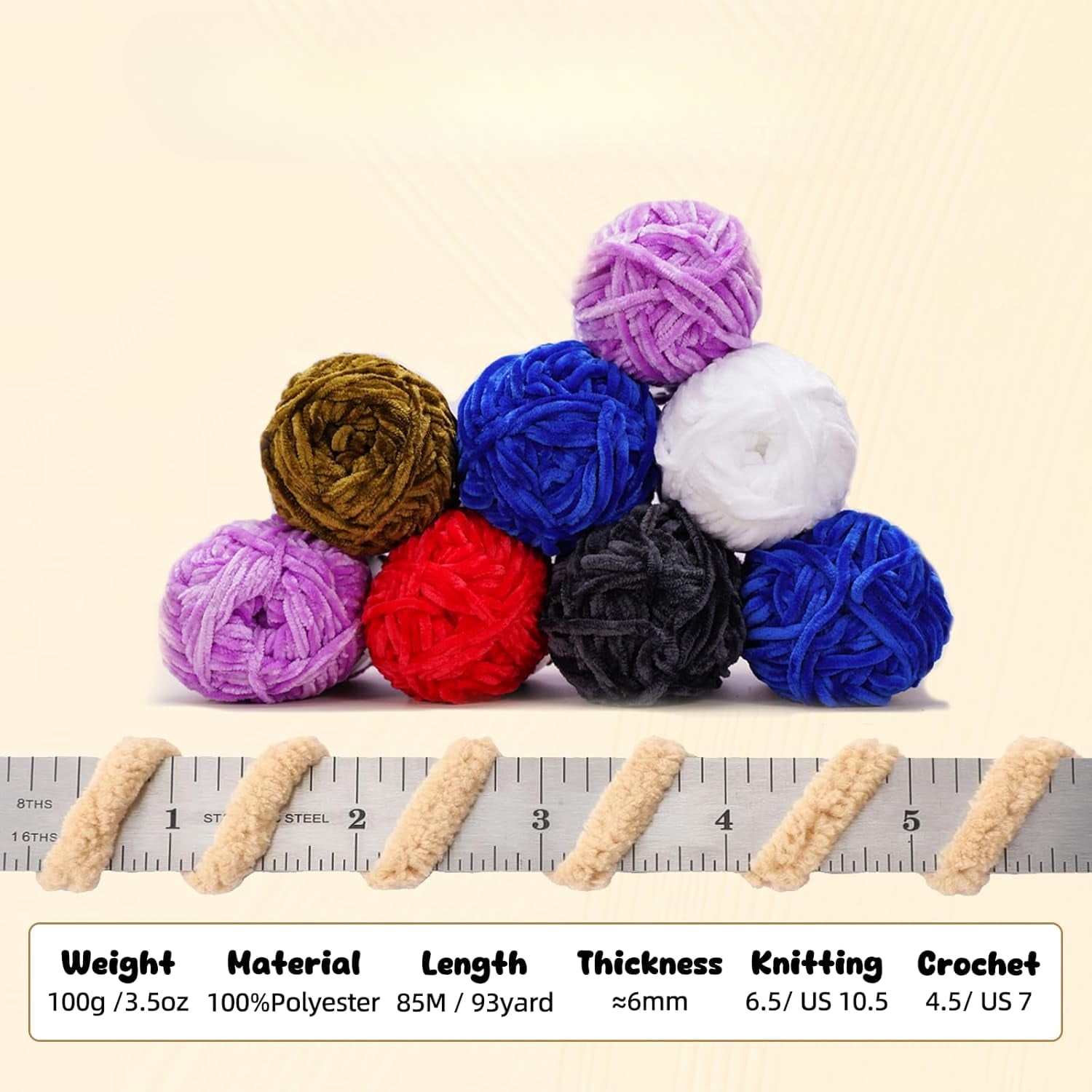 1/ 4/ 8 skeins 6mm 3.5 Oz/Skein Soft Chenille Yarn Velvet Yarn Blanket Yarn for Knitting Fancy Yarn for Crochet Weaving, DIY Bulky Weaving Crafts Making Blankets, Clothes