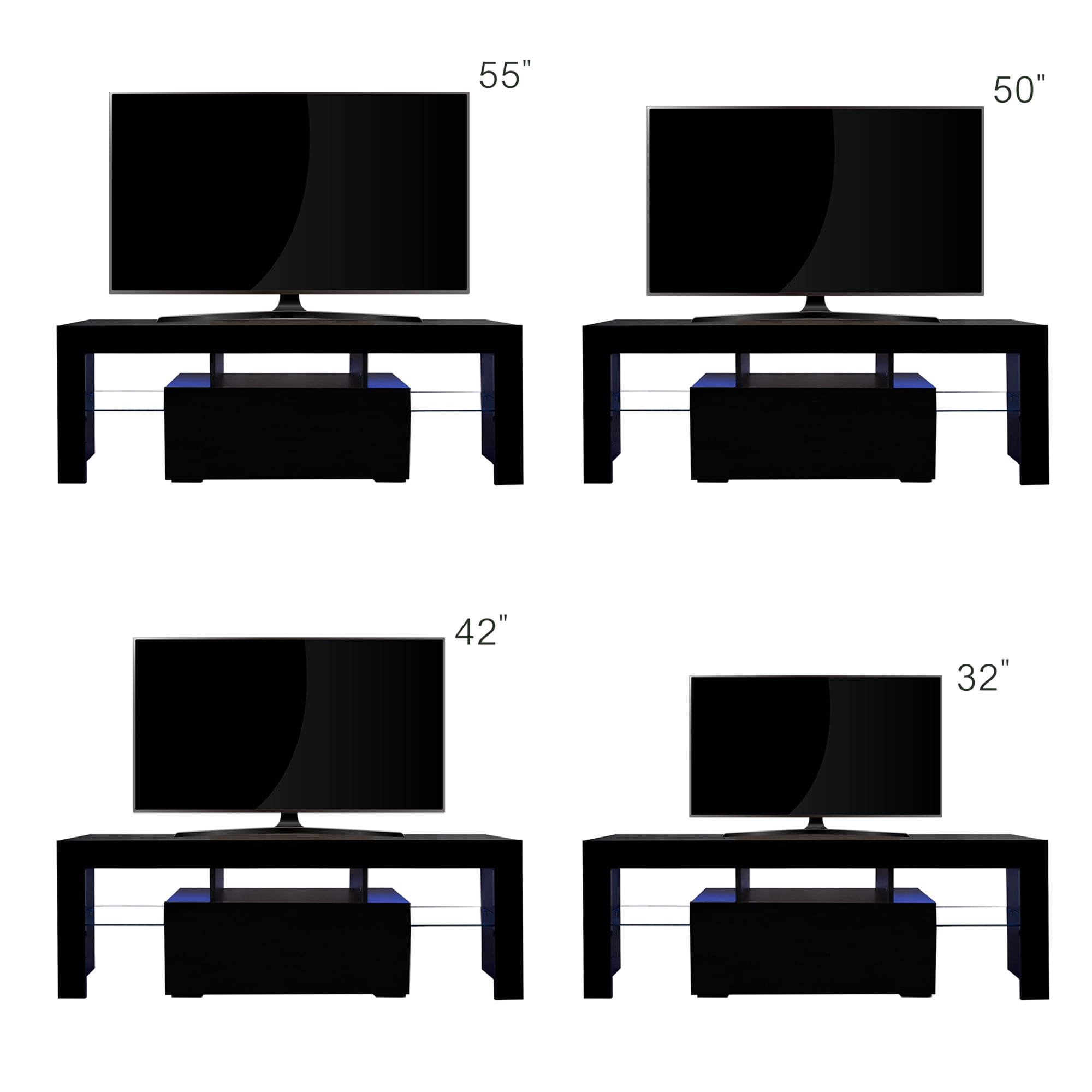 YWEN 51'' LED TV Stand, High Glossy Modern Entertainment Center with LED Lights and Storage for 40/43/50/55 Inch TV (Black, 51'' x 14'' x 18'')