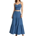 thumbnail image 3 of Women's 2 Piece Maxi Skirt Sets Crop Top Ruffle Hem Flowy Midi Skirt Vacation Going Out Outfits Blue L, 3 of 8