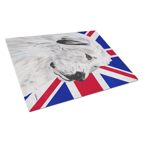 Caroline's Treasures Great Pyrenees with English Union Jack British Flag Glass Cutting Board Large Size