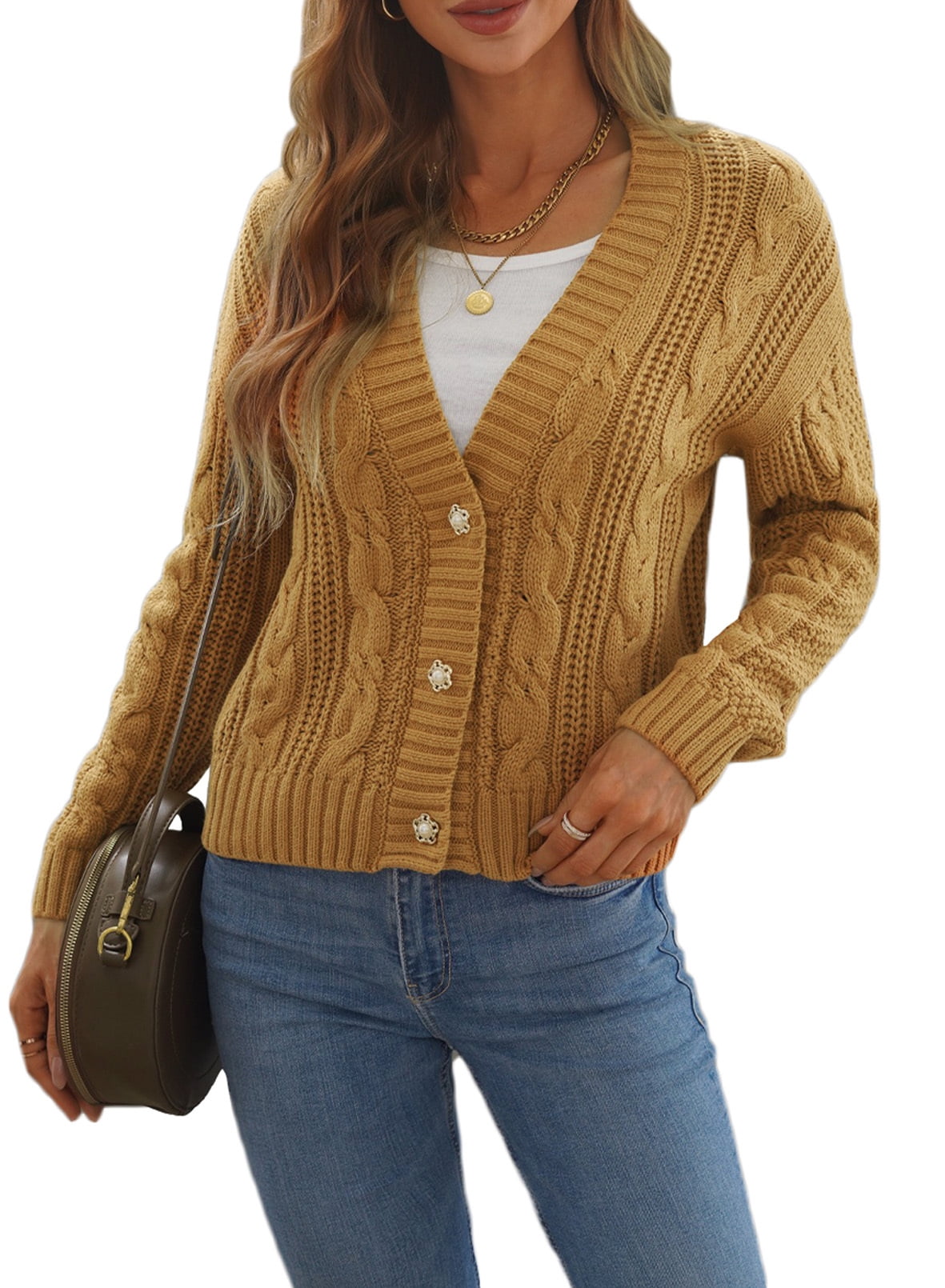 brown thick cardigan