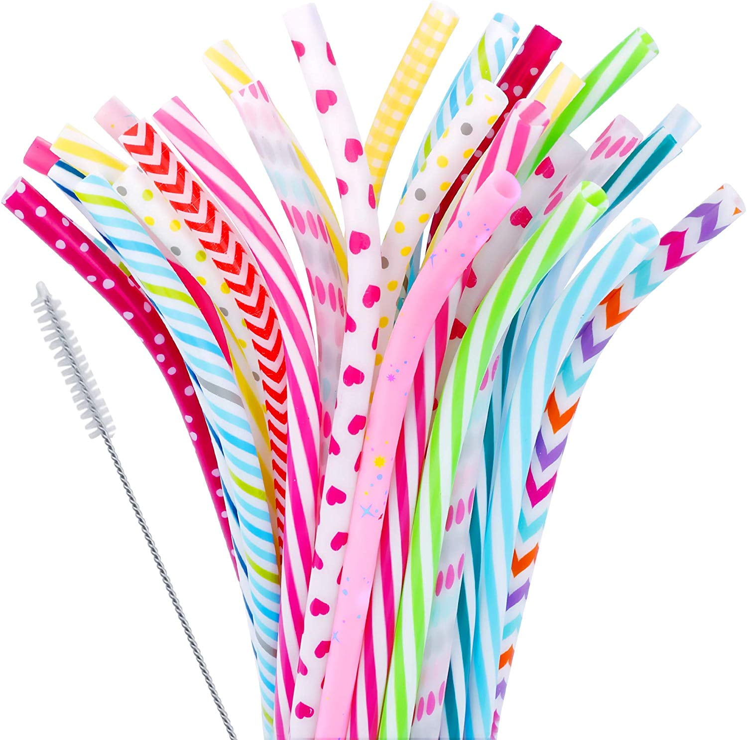 30 Pieces Reusable Bent Plastic Straws,BPAFree,9' Colorful Printing