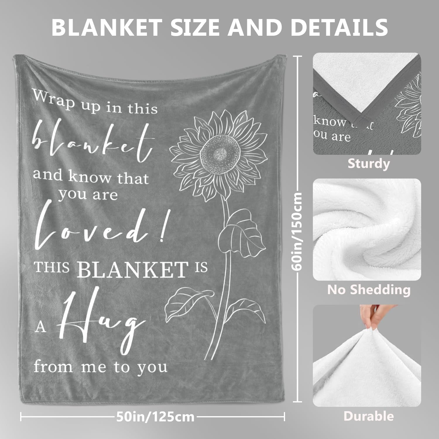 Get Well Gifts for Women After Surgery - Hug Blanket - Thinking of You Gift for Mom Friend Sister - Feel Better Inspirational Gifts for Women - Get Well Soon Gift - Purple Sunflower Blanket