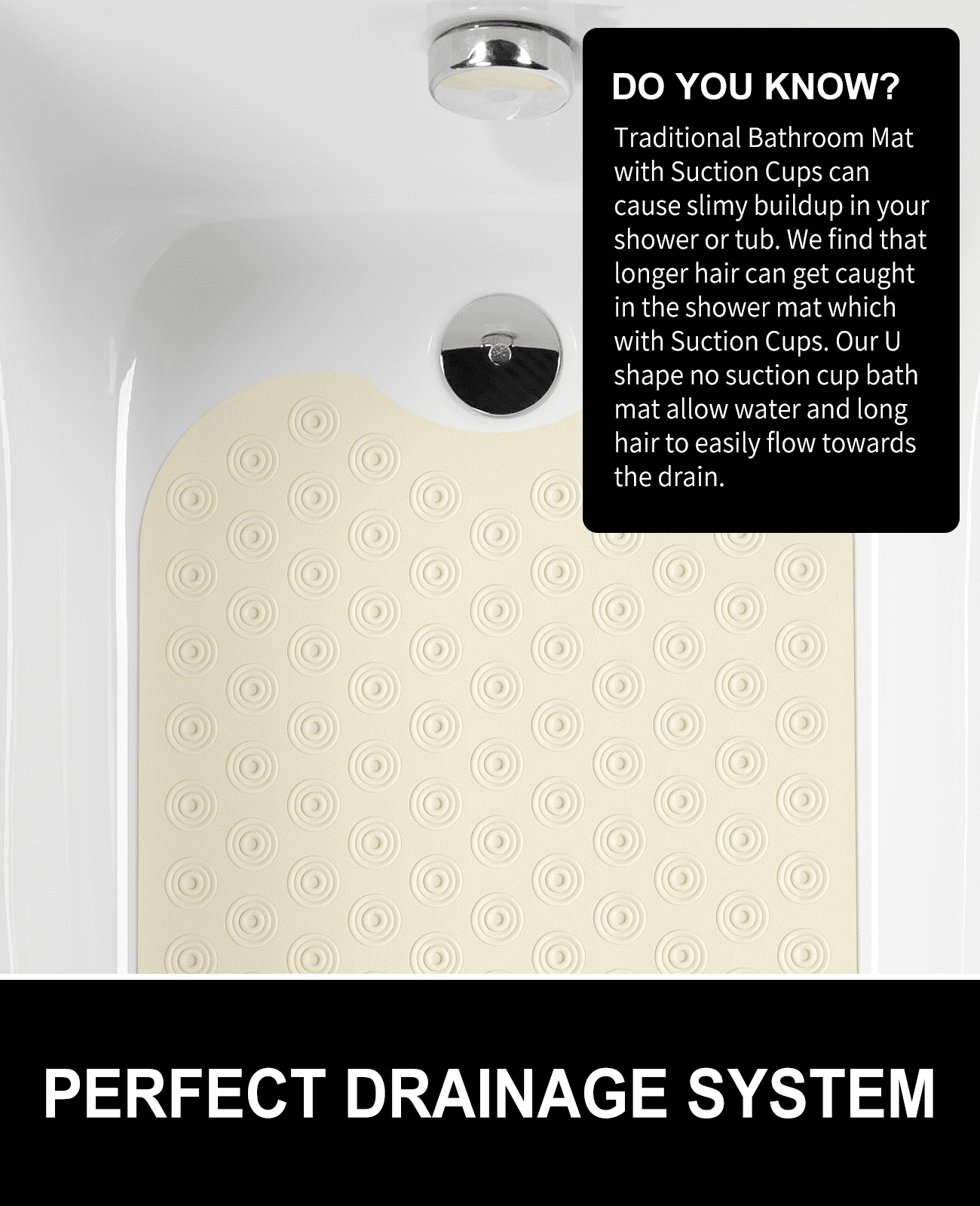OTHWAY No Suction Cup Bath Mat: 39x16inch Extra Long Bathmat, Machine Washable, Made of Nature Rubber, Protect Your Bathtub (Beige)