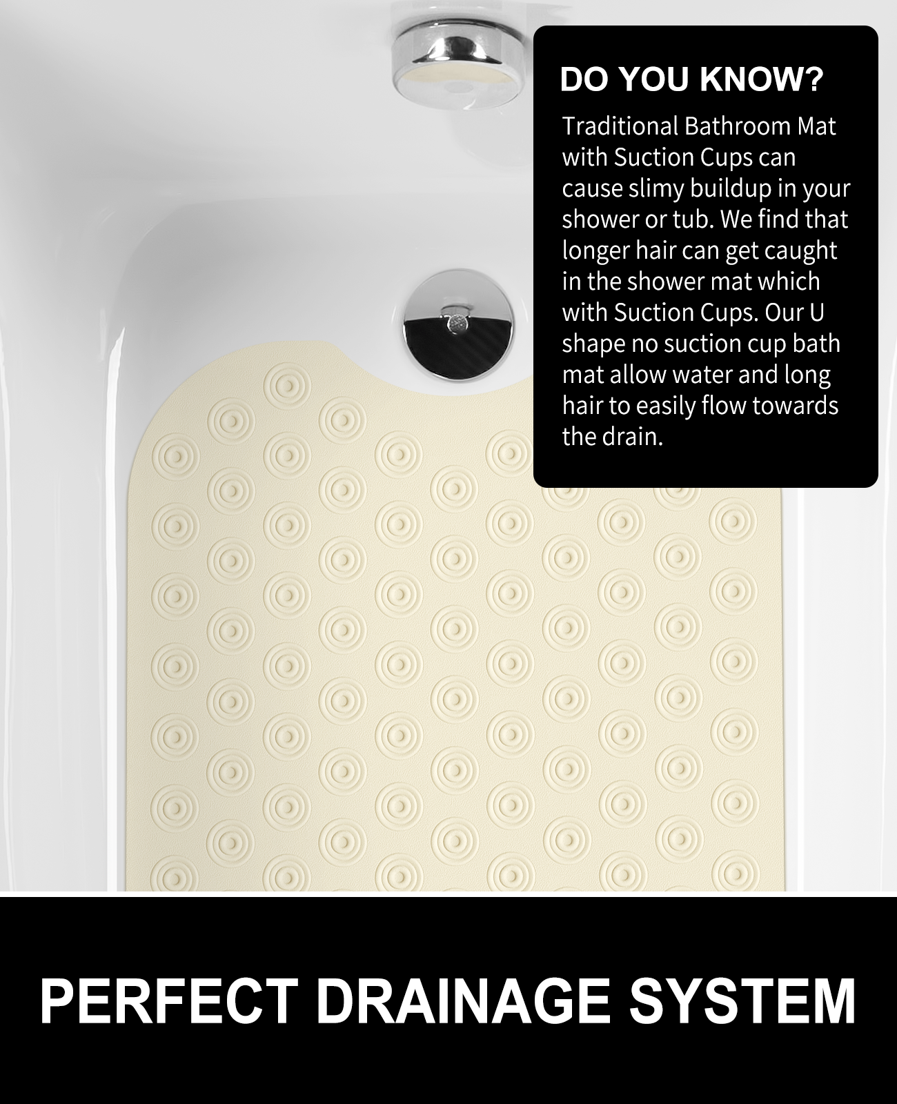 Othway No Suction Cup Bath Mat, 39" x 16", Beige photo 6