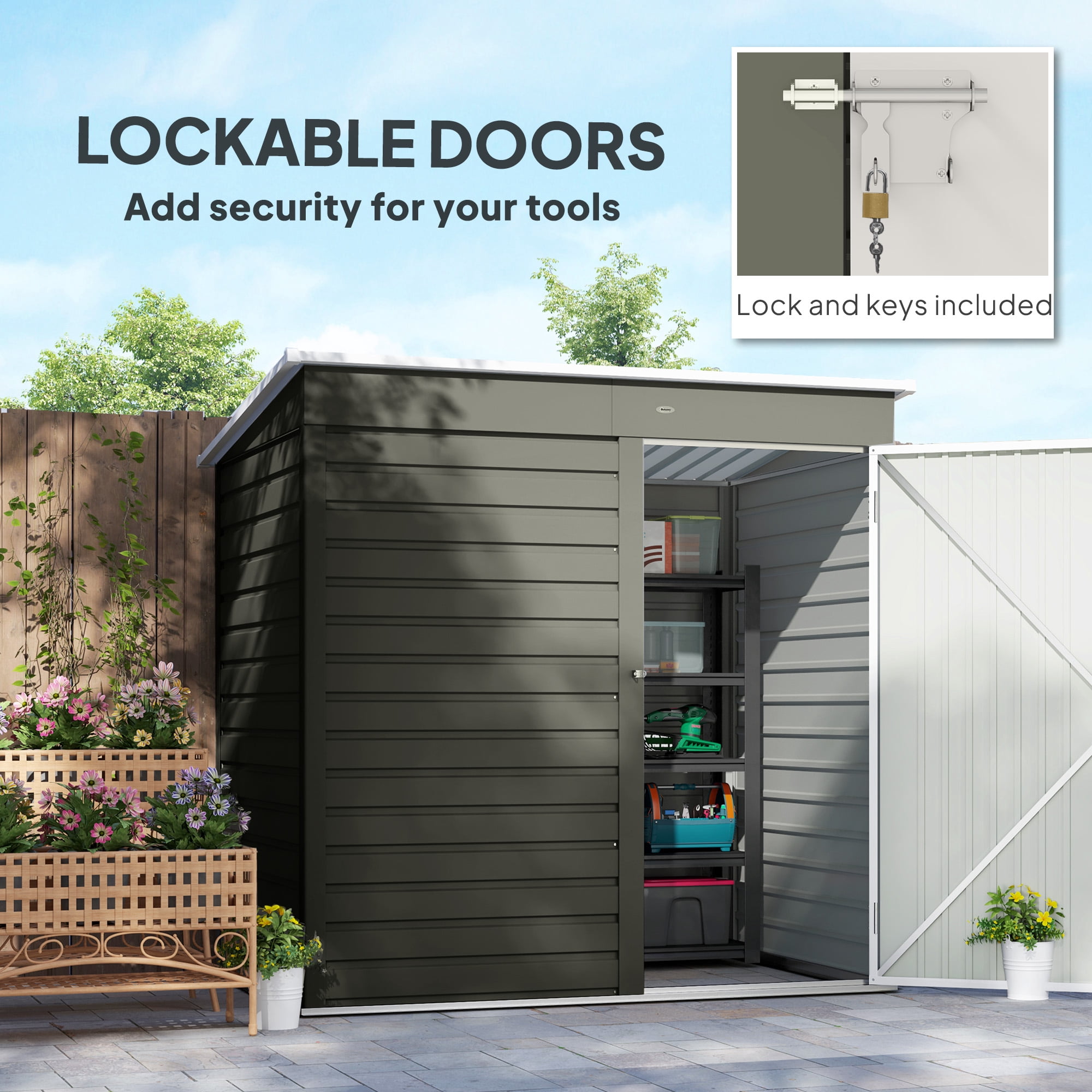 Outsunny 6' x 4' Garden Storage Shed, Outdoor Metal Tool Shed with Lockable Door and Gloves for Backyard Garden Patio Lawn, Light Gray