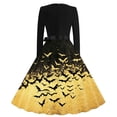 thumbnail image 3 of Women's Vintage Halloween Bat Print Swing Dress Long Sleeve 1950s Retro A-Line Midi Dresses with Satin Sash Belt for Gothic Cosplay Evening Prom Party, 3 of 6
