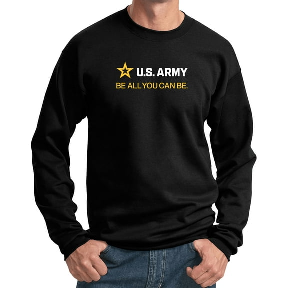 US Army Be All You Can Be White and Gold Strip Pullover Sweatshirt, Small Black