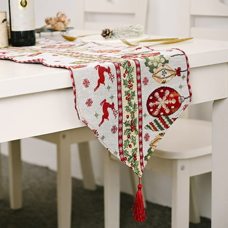 

Bueautybox Christmas Table Runner， Xmas Tree Snowflake Santa Claus Pattern for Family Dinner Decoration Outdoor or Indoor Parties 14x70inch