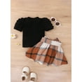 thumbnail image 4 of Arvbitana Toddler Girls Summer Short Dresses Set Baby Kids Puff Sleeve Round Neck Camisole Tops + Bow Belt Plaid Print A-line Skirt Infant 2-Piece Outfits 9M-4T, 4 of 9