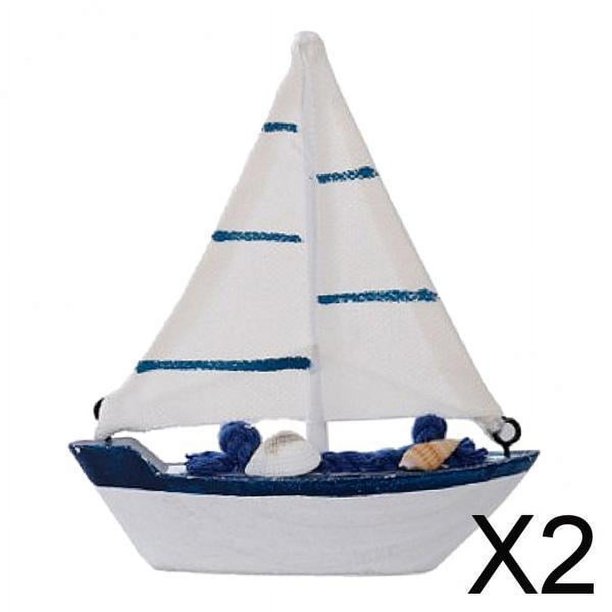 Paquete de 2 Mini Barco de vela de estilo mediterráneo decoración náutica 2 piezas