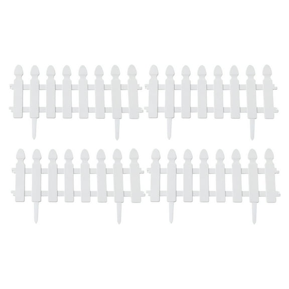 Plastic White Edging Garden Picket Fence - Grass Lawn Flowerbed Plant Borders - Decorative Landscape Path Panels - 14in Tall, Pack of 4 (Overall Length 6 ft) - Lightweight & Easy Installation