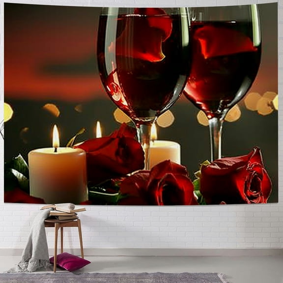 Autua Roses Candles Wine Tapestry Wall Hanging Unique Style for Home Decor, Aesthetic Graphic Art for Living Room Bedroom Apartment Farmhouse Dorm, 4 Sizes Available 40x30inch