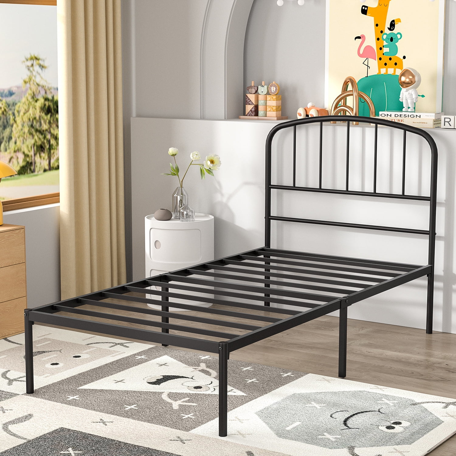 Mainstays Crew Twin Metal Platform Bed With Curved Headboard, Black Steel