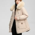thumbnail image 5 of JGGSPWM Women's Winter Warm Puffer Coat Drawstring Waist with Pockets, Faux Furry Collar Jacket for Cozy Style Beige M, 5 of 6