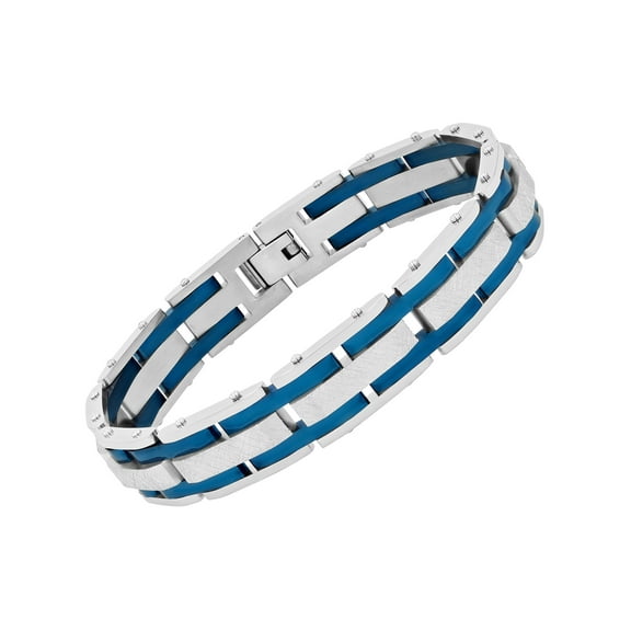 Men's Stainless Steel and Blue Link Bracelet