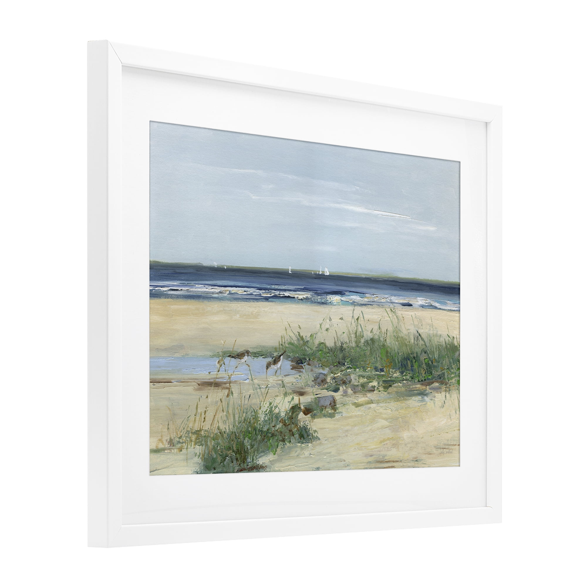 Stupell Industries Beach Marsh Sandpipers White Framed Print Under Glass, design by Sally Swatland