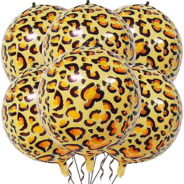 2026 6 Pack Jumbo 22 Inch 4d Animal Leopard Print Spherical Foil Balloon Helium Jungle Safari Cheetah Animal Metal Balloon Wildlife Print Balloon Anim