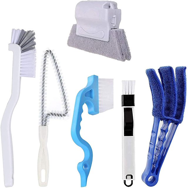 Herramientas de limpieza de huecos de ranuras de mano, herramientas de limpieza de rieles de ventanas y puertas, cepillos de limpieza de grietas de esquinas de ranuras, 6 uds.