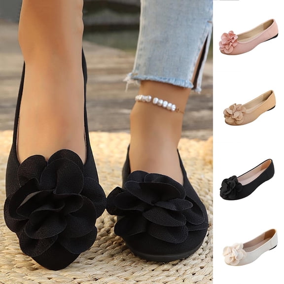 Miluxas Women Flower Flats Comfort Pointed Toe Dress Shoes White 9.5(43)