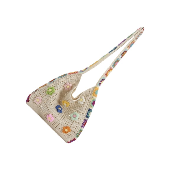 Crochet Mesh Beach Toted Bag, Vacation Crossbody Handbags Aesthetic Knit Shoulder Bag for Women Hippies Bag