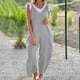 thumbnail image 5 of Gibobby Monos Holgados Mono sin mangas con cuello en V para mujer, informal, liso, de verano, con pierna ancha, pantalones con pechera, mono con botones y bolsillos con botone(Gris， XXL), 5 of 5
